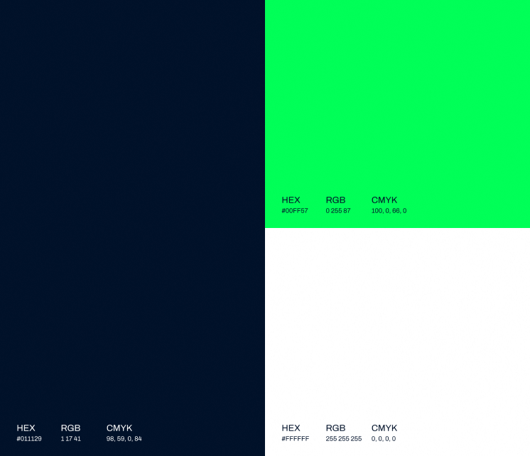 Paleta de cores da Pixel Growth com códigos HEX, RGB e CMYK